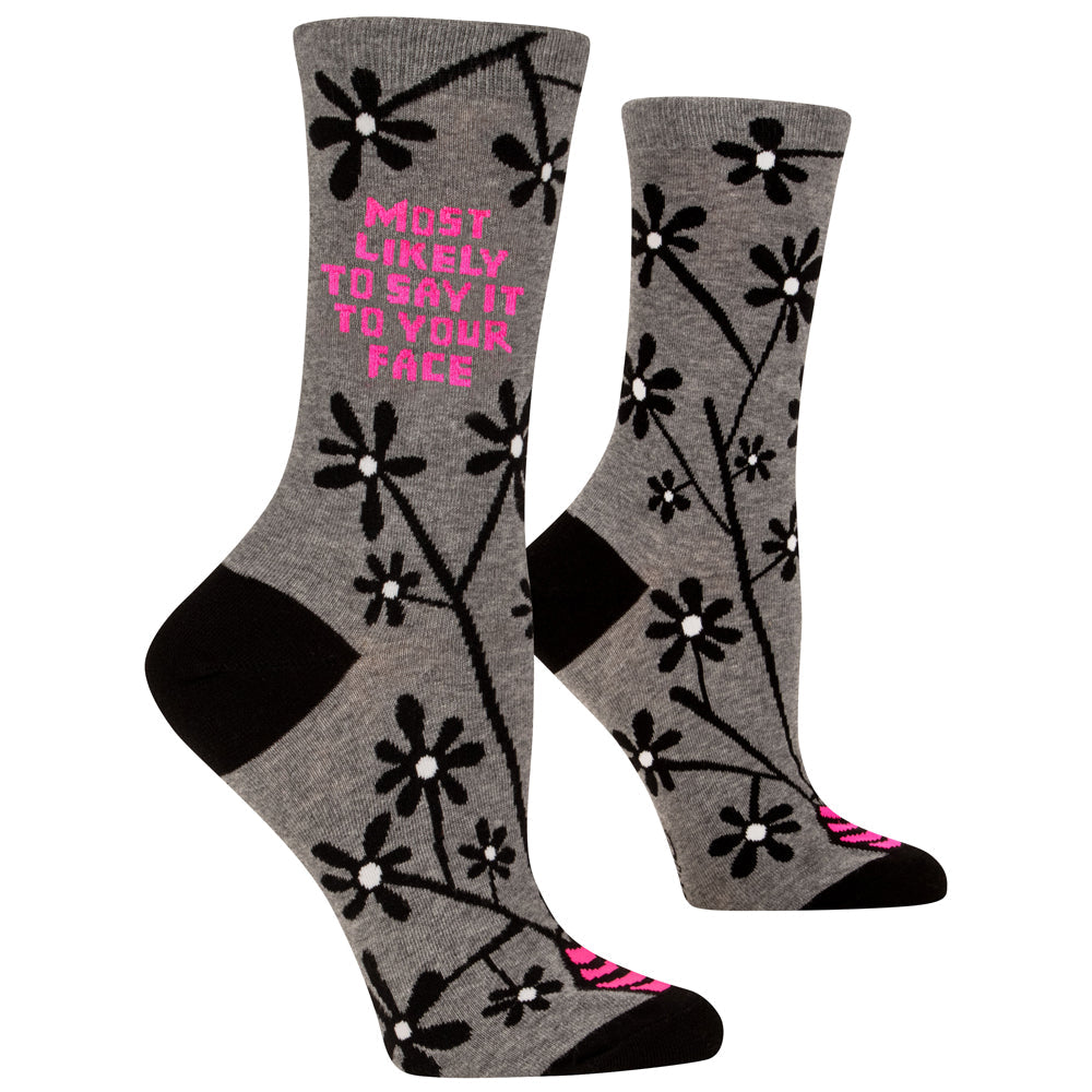 Blue Q Socks & Tees Most Likely To Say It To Your Face Woman's Crew Socks