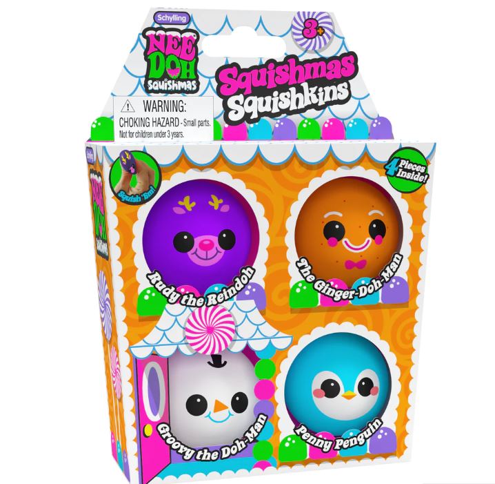 Schylling Toy Novelties Squishmas Squishkins - set of 4 fun Nee Dohs