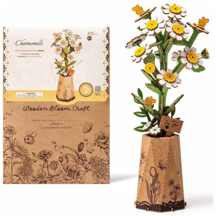 Robotime Factory Door Arts & Crafts Chamomile Wooden Flower Bouquet - DIY Craft Kit