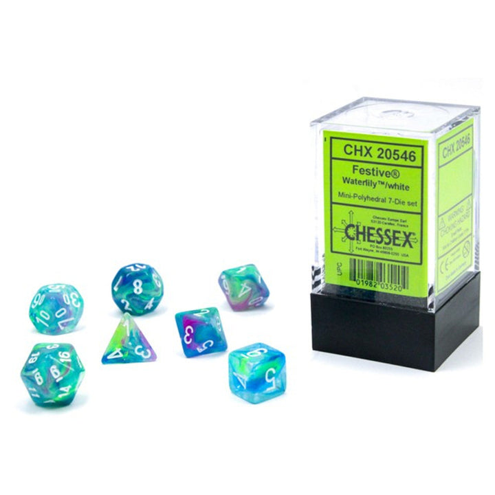Alliance GAME Distributors Games Festive: Mini-Polyhedral Waterlily/white 7-Die set