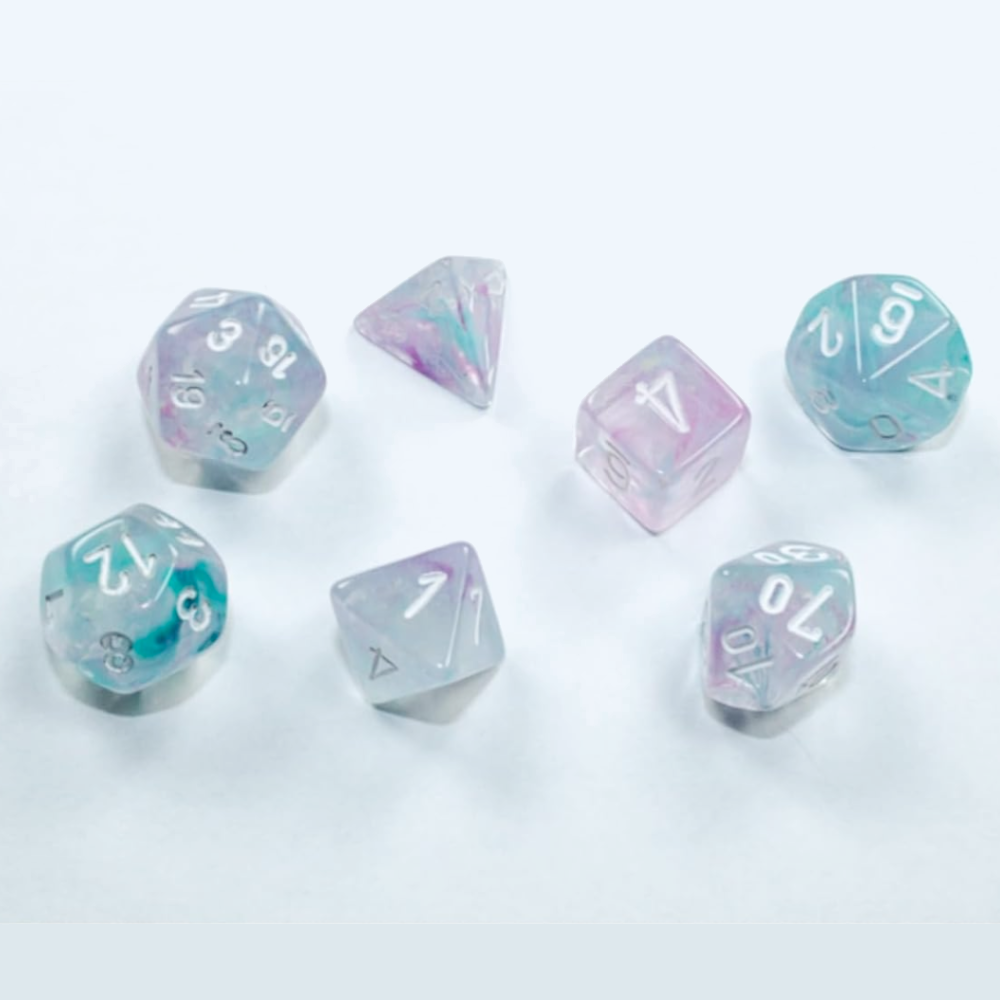 Alliance GAME Distributors Games Nebula: Mini-Polyhedral Wisteria/white 7-Die set