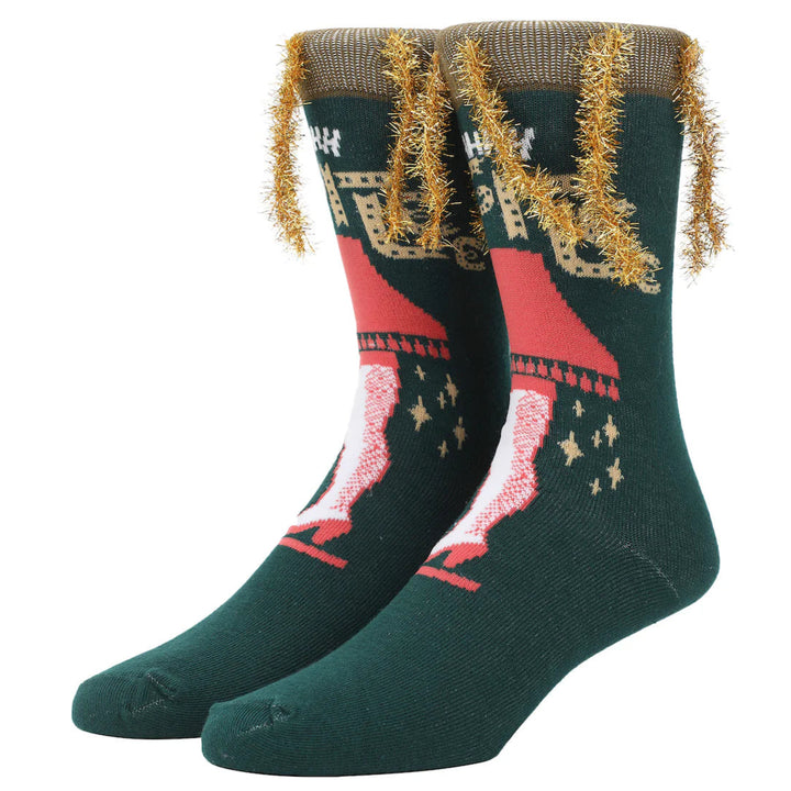 BioWorld Socks & Tees A Christmas Story Leg Lamp Adult Crew Socks With 3D Tinsel
