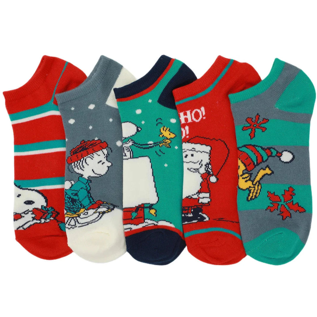 BioWorld Socks & Tees Peanuts Winter Holiday Scenes Women's 5-Pair Ankle Socks