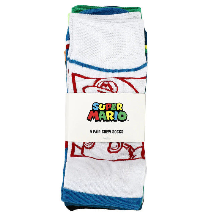 BioWorld Socks & Tees Super Mario Split Mens Collectible Crew Sock 5 pack