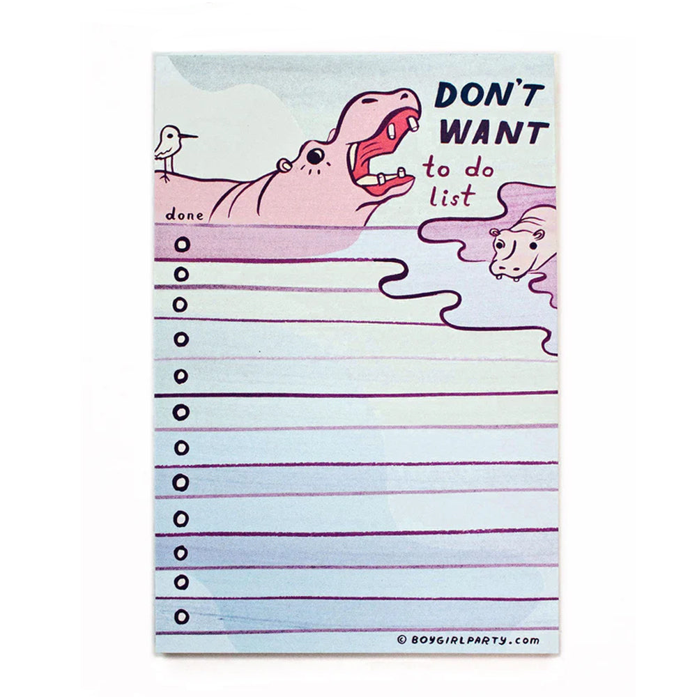 Boygirlparty Office Goods Hippo Don't Want To Do List Notepad