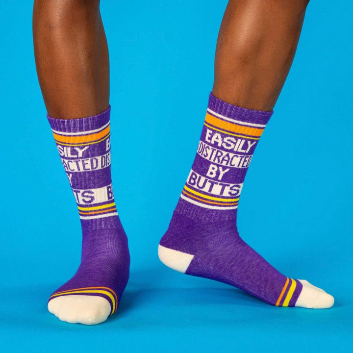 Gumball Poodle Socks & Tees Easily Distracted By Butts Gym Crew Socks