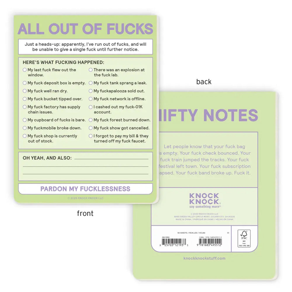 Hachette Book Group - Workman Office Goods All Out of Fucks Nifty Notes