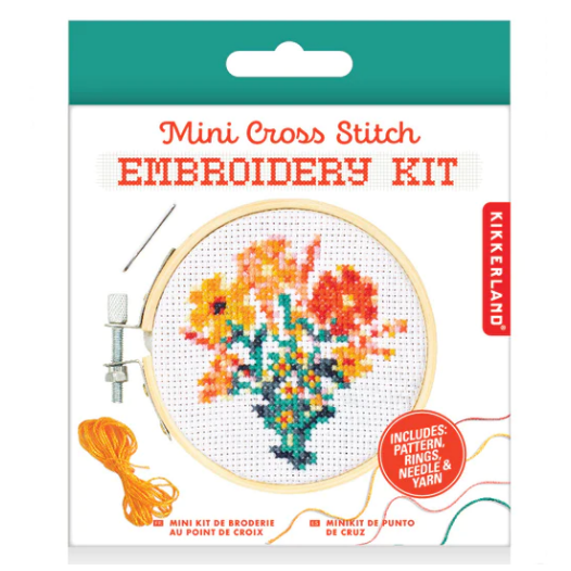 KIKKERLAND Arts & Crafts Floral Mini Cross Stitch Kit
