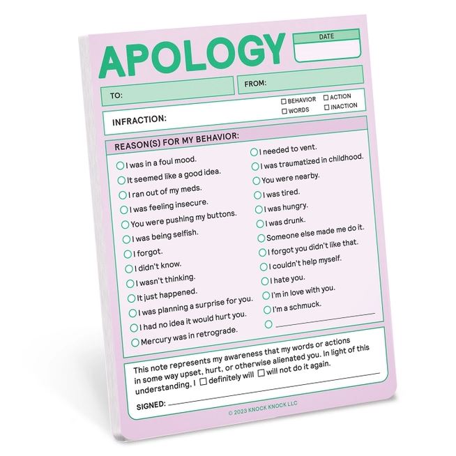 Knock Knock Office Goods Apology Hilarious Nifty Note Pad (pastel)