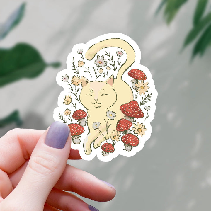 Mimic Gaming Co Magnets & Stickers Cat Walking Amongst Mushrooms Sticker - 3"