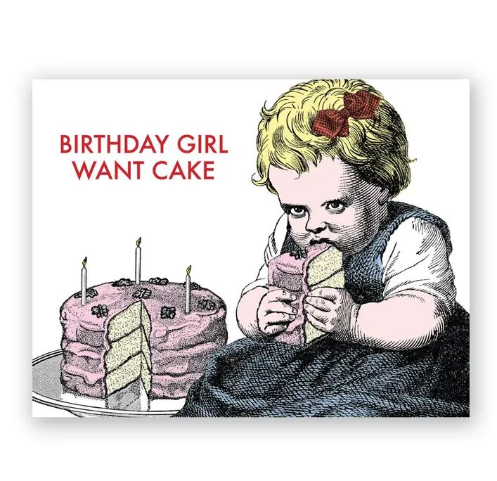 Mincing Mockingbird Greeting Cards Birthday Girl Want Cake Card