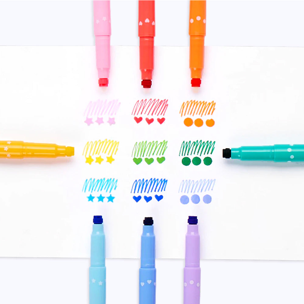 OOLY Arts & Crafts Confetti Stamp Double-Ended Markers - Set of 9