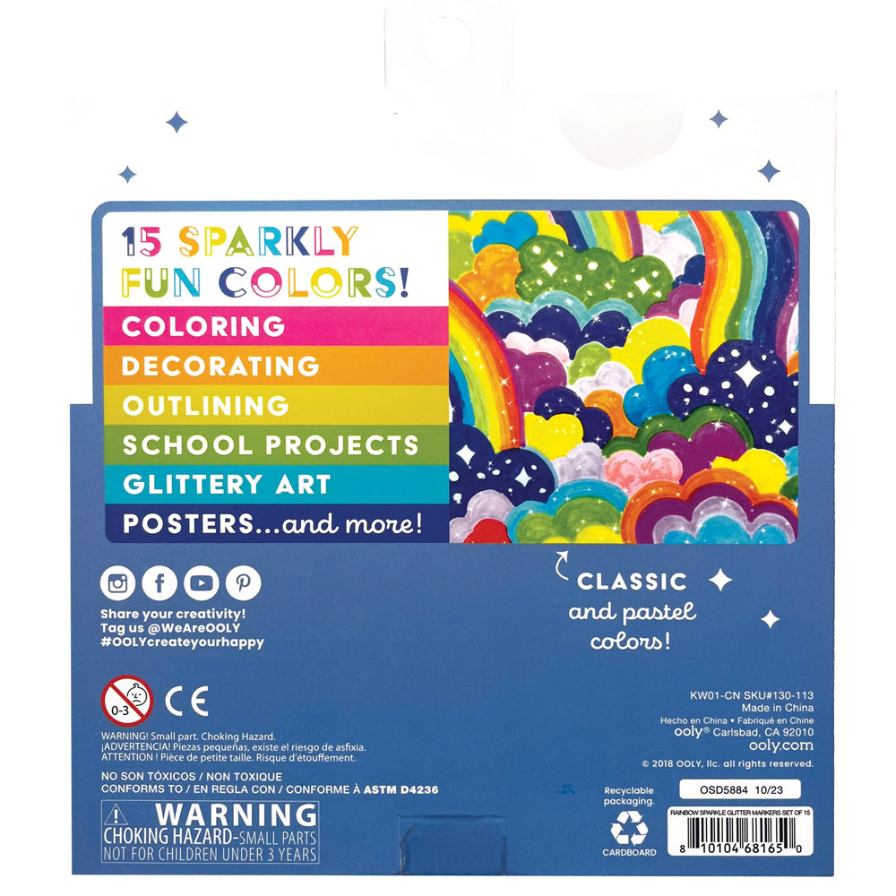 OOLY Arts & Crafts Rainbow Sparkle Glitter Markers - Set of 15