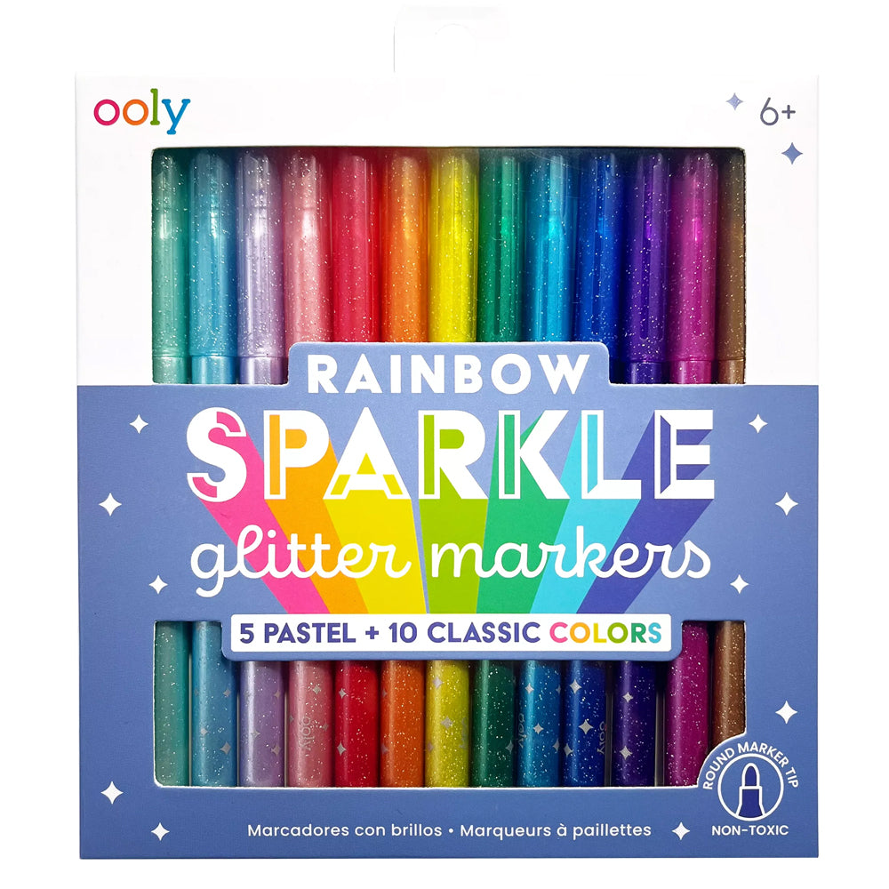 OOLY Arts & Crafts Rainbow Sparkle Glitter Markers - Set of 15