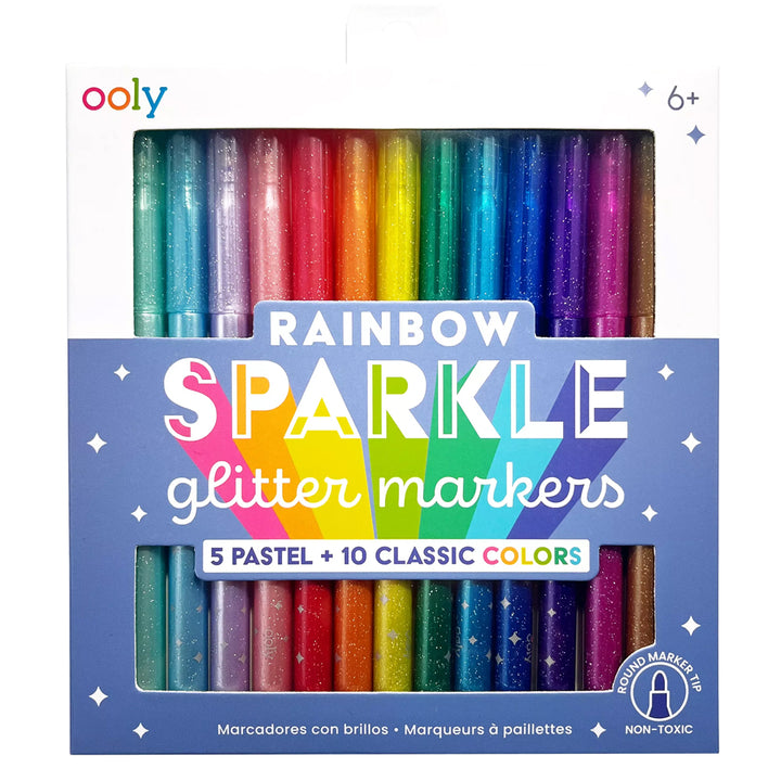 OOLY Arts & Crafts Rainbow Sparkle Glitter Markers - Set of 15