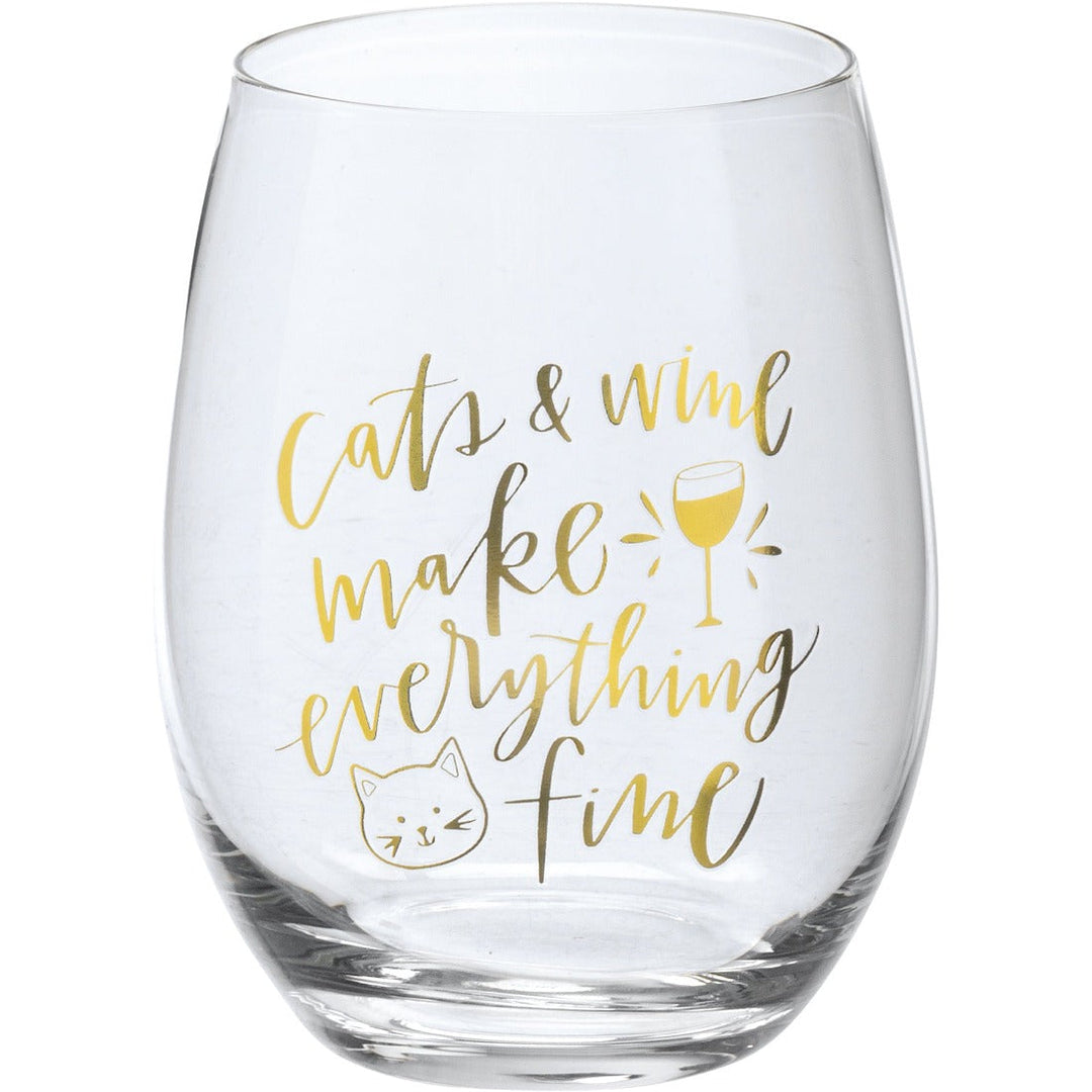 Primitives by Kathy Drinkware & Mugs Cats & Wine Make Everything Fine Wine Glass