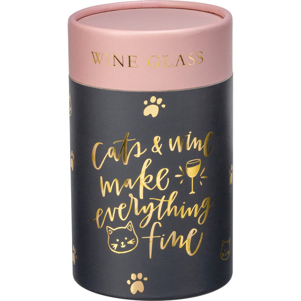 Primitives by Kathy Drinkware & Mugs Cats & Wine Make Everything Fine Wine Glass