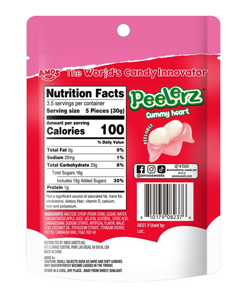 Redstone Foods Candy Peelerz Gummy Hearts Bag- Raspberry 6 oz