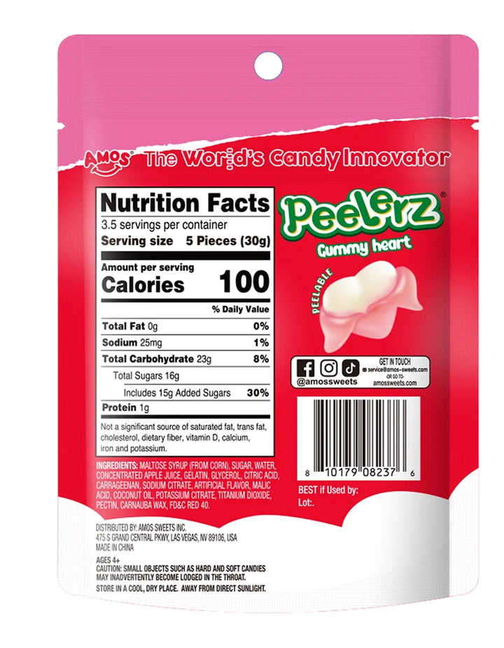 Redstone Foods Candy Peelerz Gummy Hearts Bag- Raspberry 6 oz