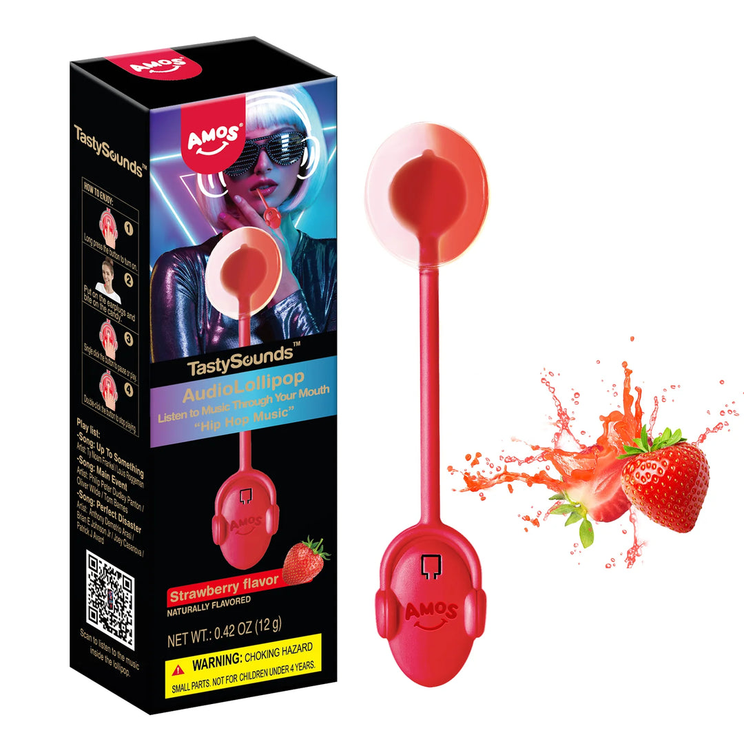Redstone Foods CANDY Strawberry Amos TastySounds Audio Lollipop - Plays Music