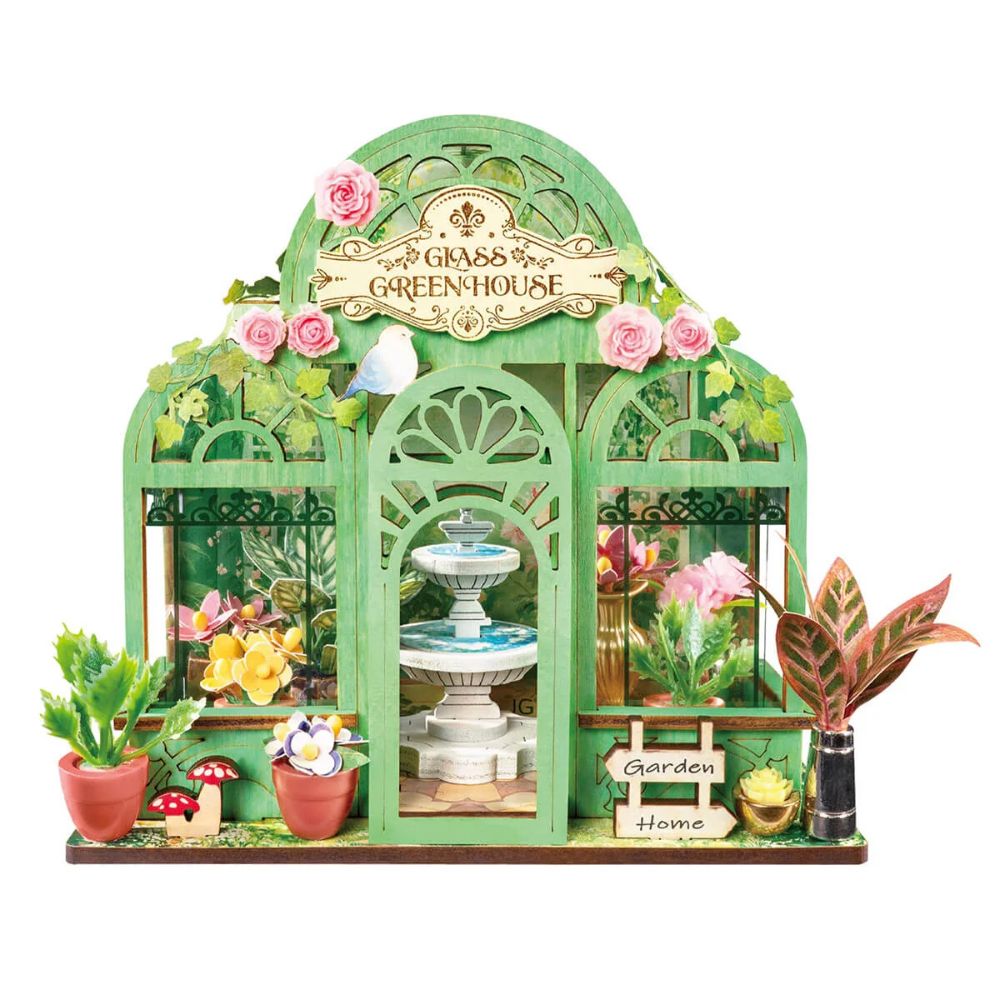 Robotime Factory Door Arts & Crafts Green Fountain Garden Mini Wooden DIY Kit