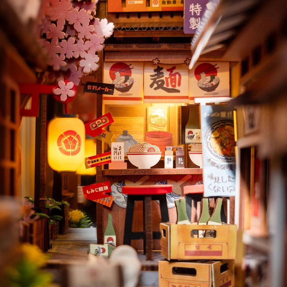 Robotime Factory Door Arts & Crafts Sakura Wine Alley Book Nook DIY
