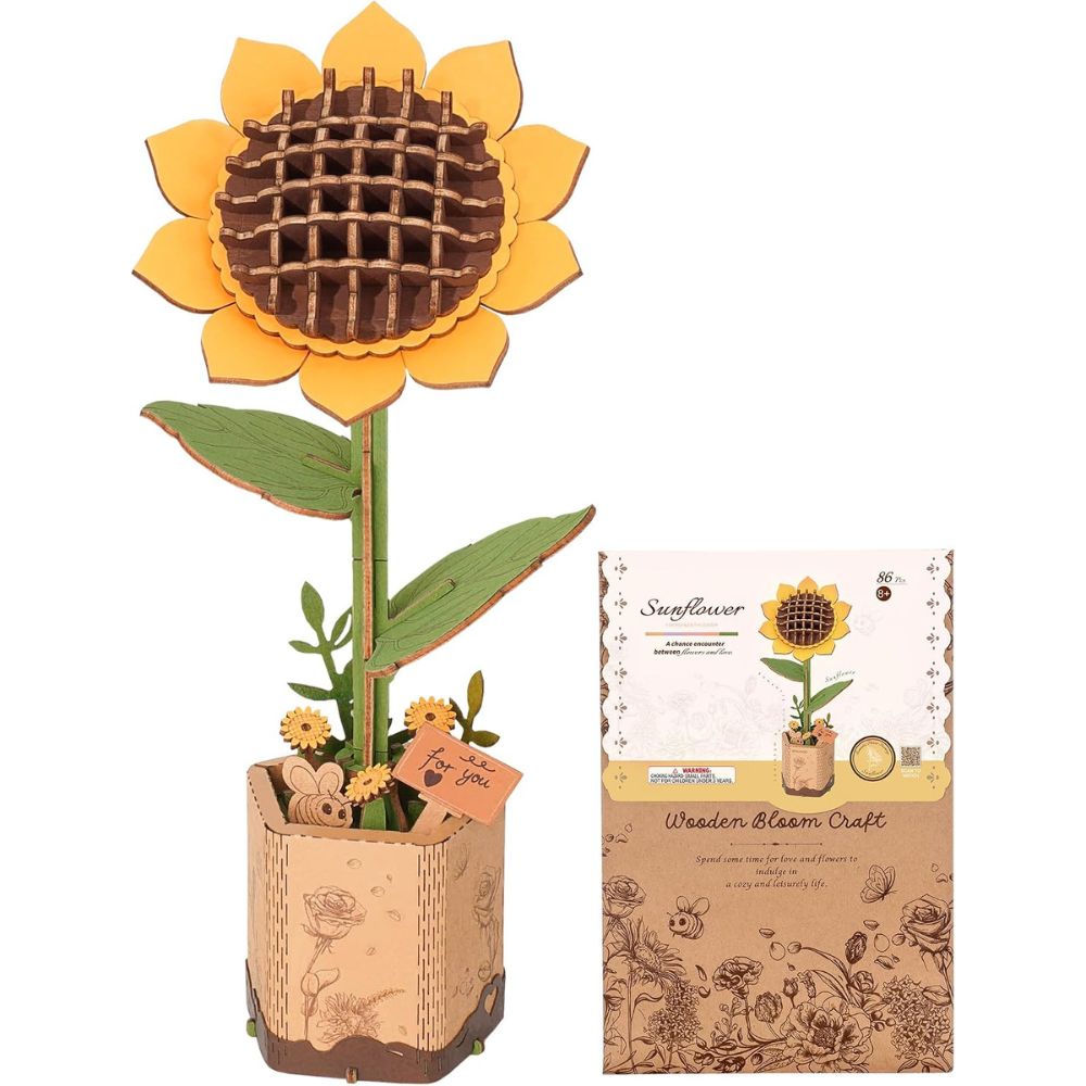 Robotime Factory Door Arts & Crafts Sunflower Wooden Flower Bouquet - DIY Craft Kit