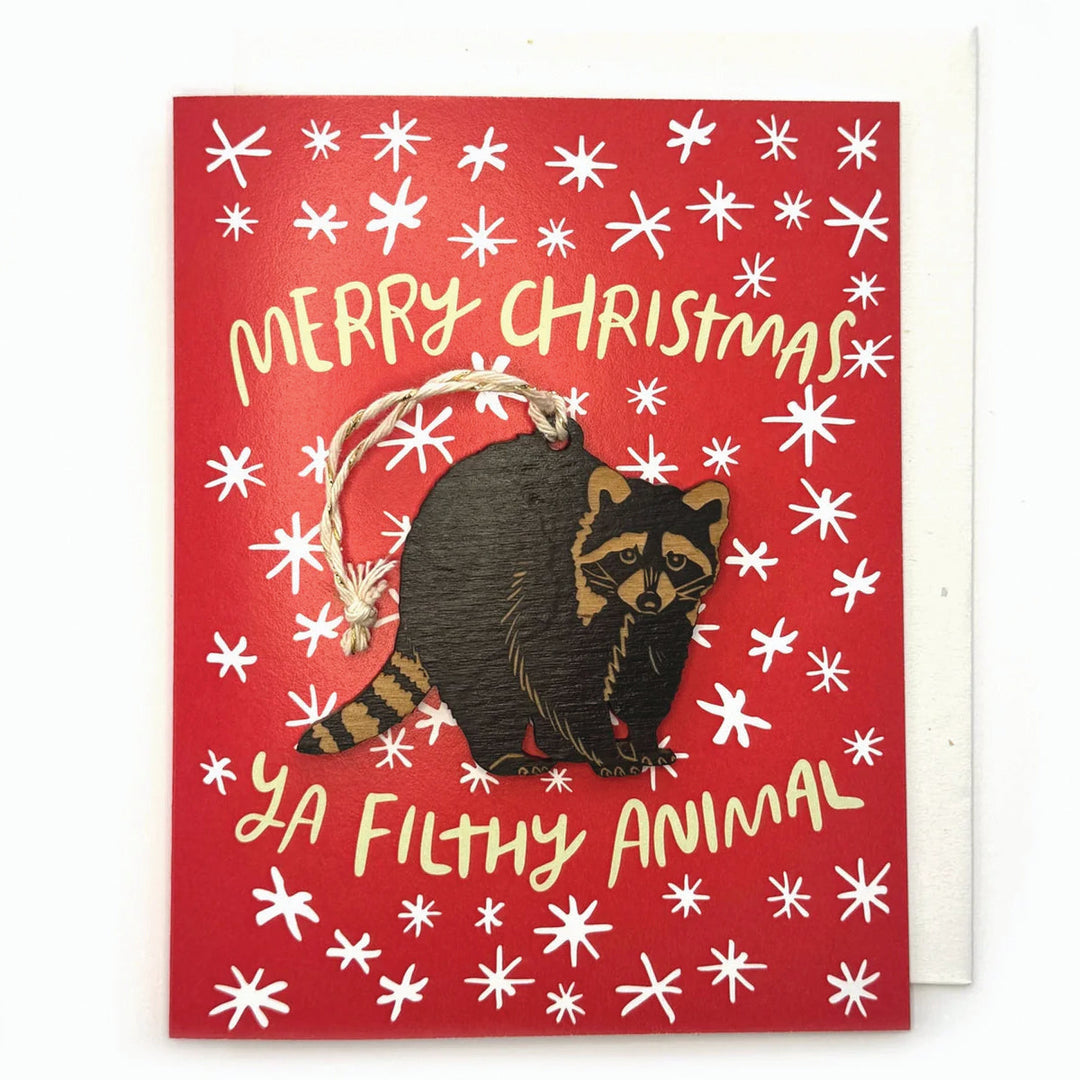Snowmade Greeting Cards Merry Christmas Ya Filthy Animal - Raccoon Ornament w/ Card