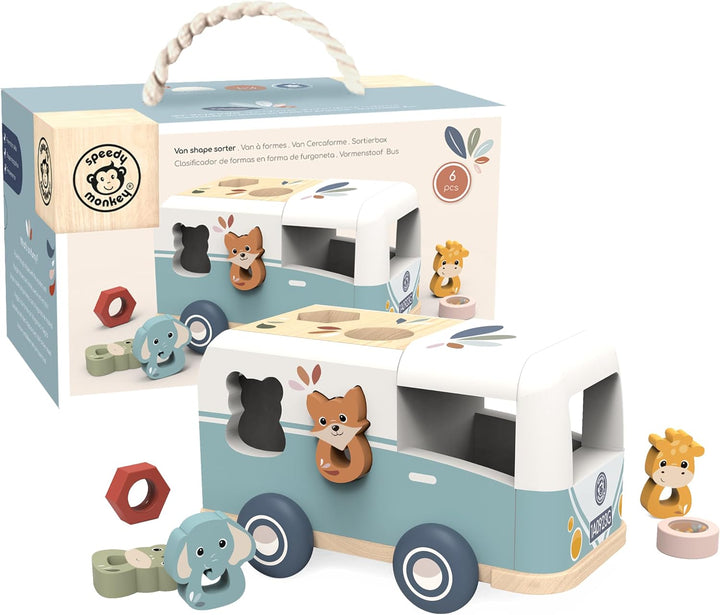Speedy Monkey Toy Infant & Toddler Wooden Van Shape Sorter