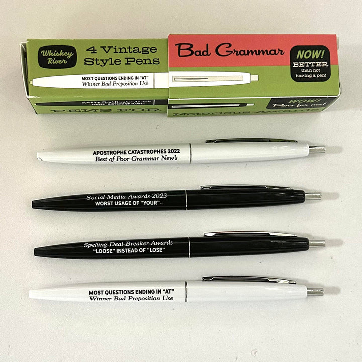 Whiskey River Soap Co. Office Goods Bad Grammar Set of 4 Vintage Style Pens