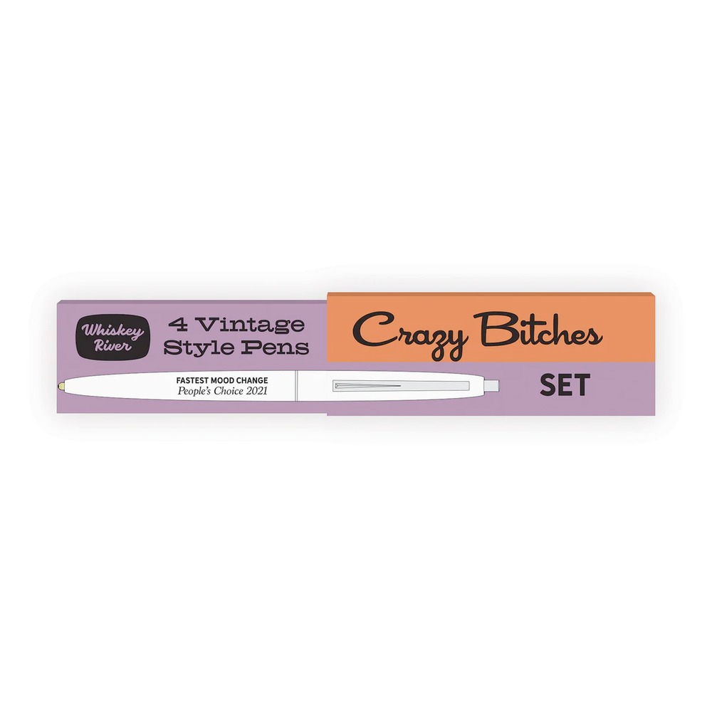 Whiskey River Soap Co. Office Goods Crazy Bitches Set of 4 Vintage Style Pens