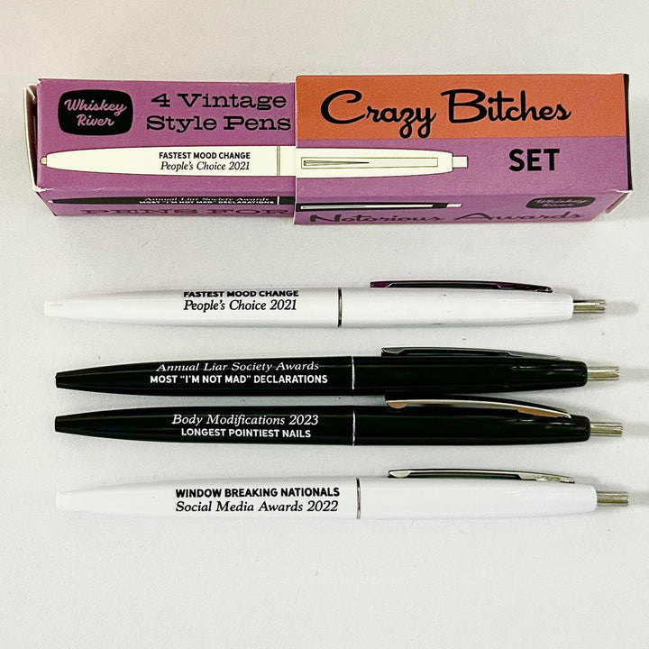 Whiskey River Soap Co. Office Goods Crazy Bitches Set of 4 Vintage Style Pens