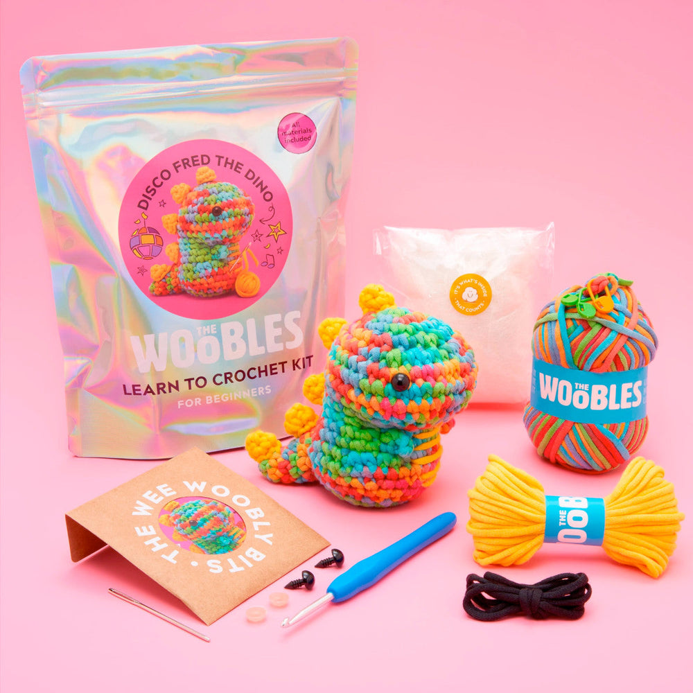 Woobles Arts & Crafts Fred the Rainbow Dinosaur Beginner Crochet Kit