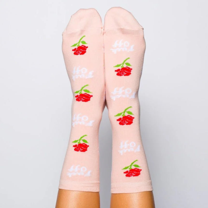 Yellow Owl Workshop Socks & Tees Fuck Off with Rose - Women's Crew Socks