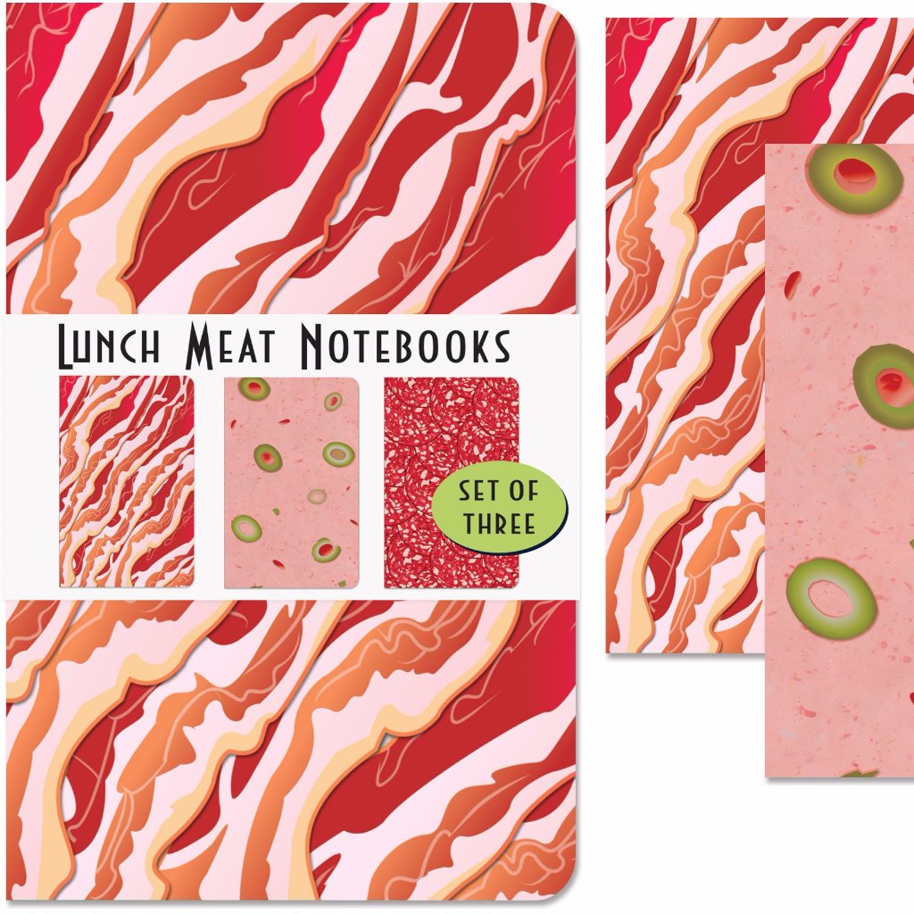 Accoutrements - Archie McPhee BOOKS Lunch Meat Bacon Notebooks Set of 3