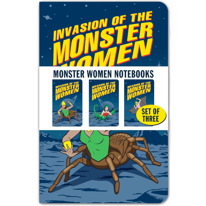 Accoutrements - Archie McPhee Journals & Notebooks Invasion of the Monster Women - set of 3 notebooks