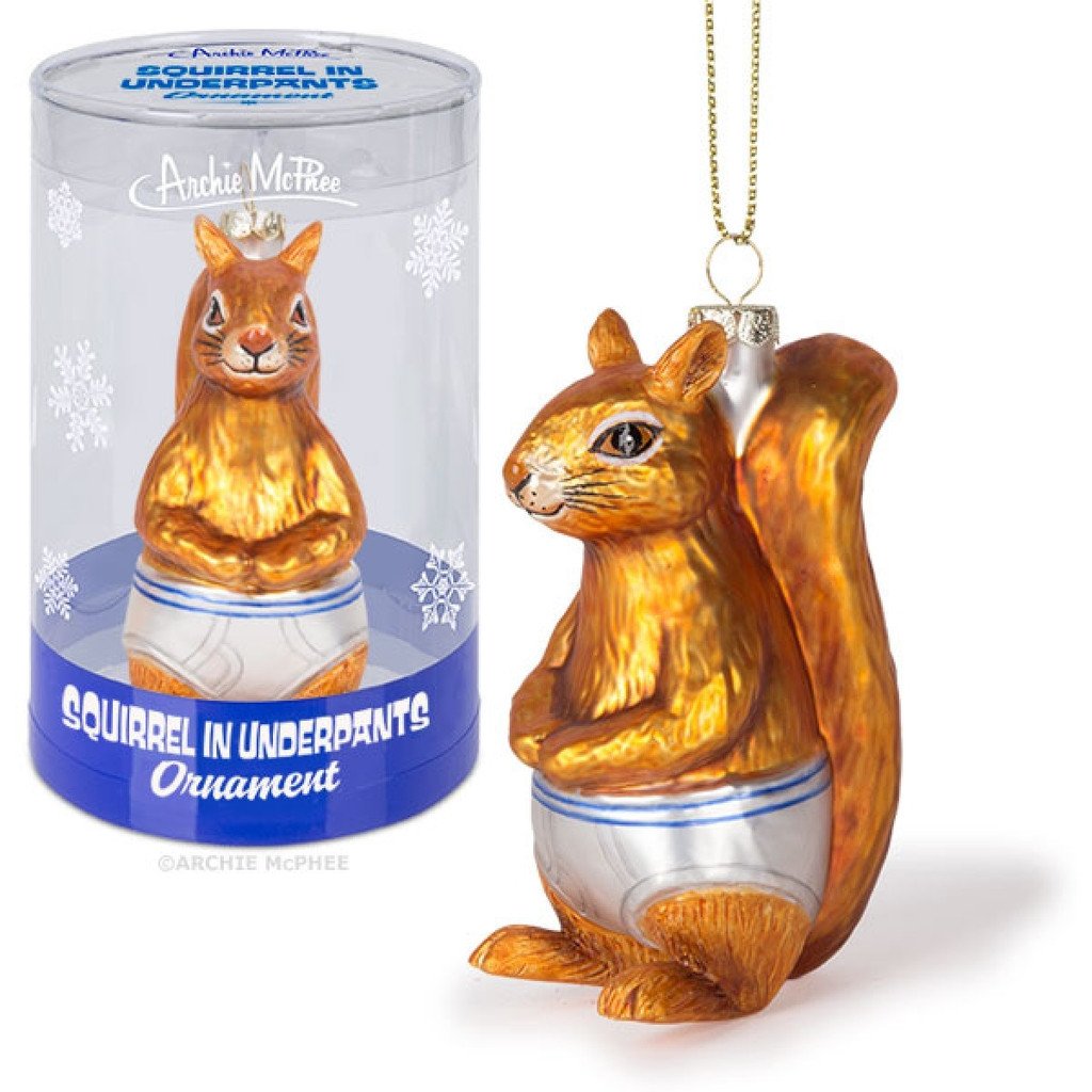 Squirrel in Underpants Hand-Blown Glass Ornament