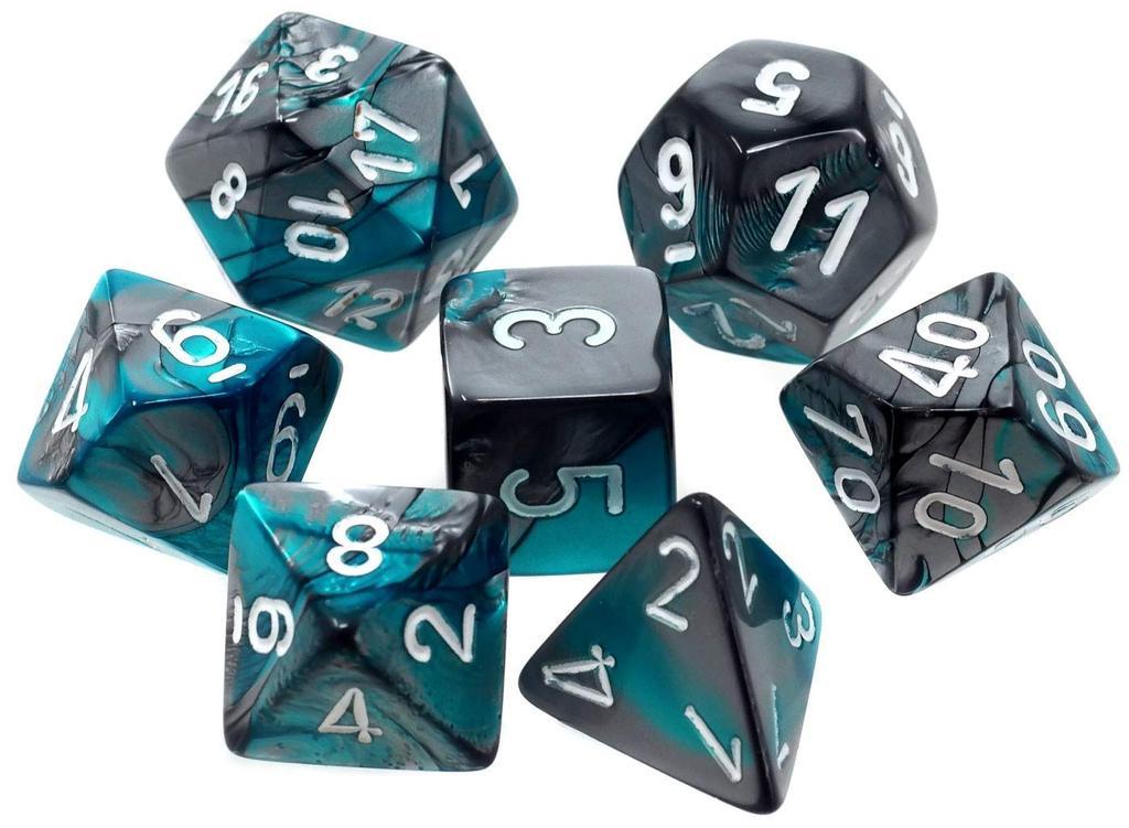 Alliance Game Distributors Games Gemini 6: Poly Steel Teal/White (7) Dice
