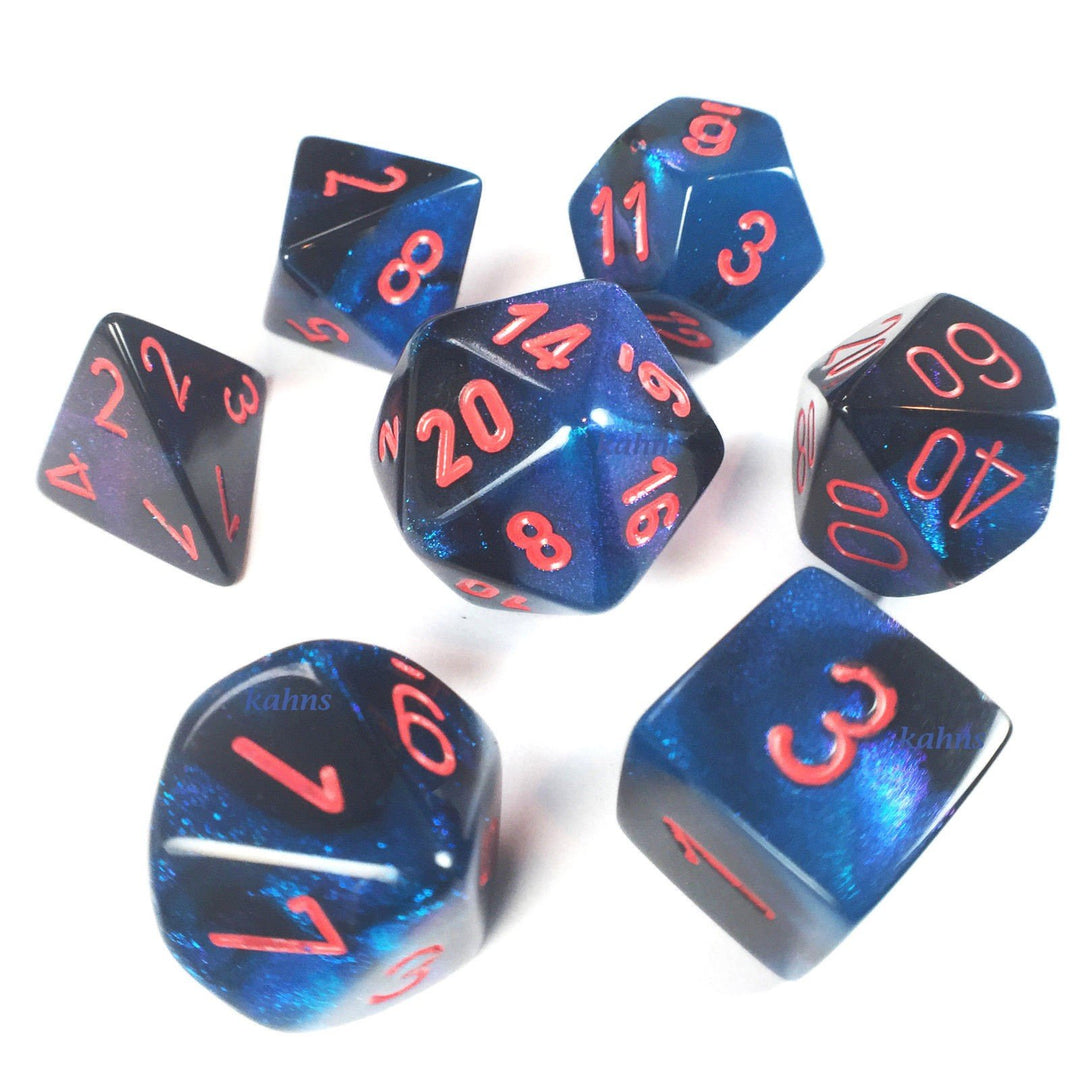 Alliance Game Distributors GAMES Gemini 7: Poly Black Starlight/Red (7) Dice Set