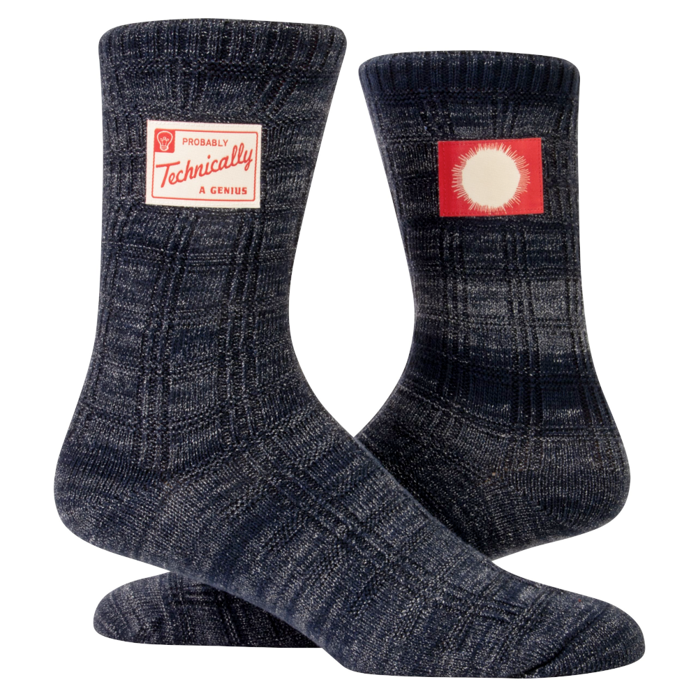 Blue Q Socks & Tees S/M Tag Socks- Probably, Technically A Genius