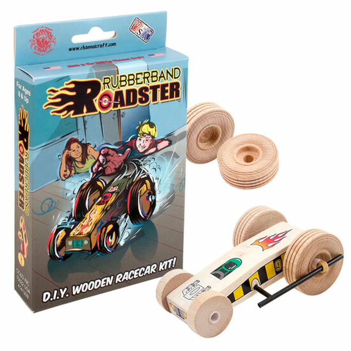Channel Craft Toy Novelties Rubberband Roadster Wooden Racecar Kit