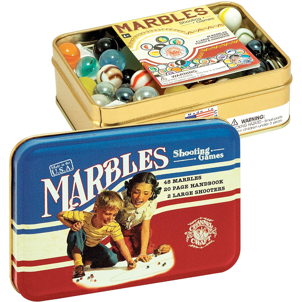 Channel Craft Toy Novelties Tin with Marbles + Shooting Games USA