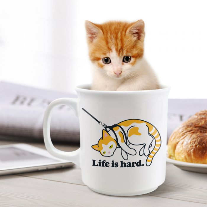 Fred & Friends HOME - Home MUGS Life is hard.  cat on leash mug
