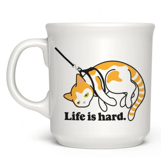 Fred & Friends HOME - Home MUGS Life is hard.  cat on leash mug