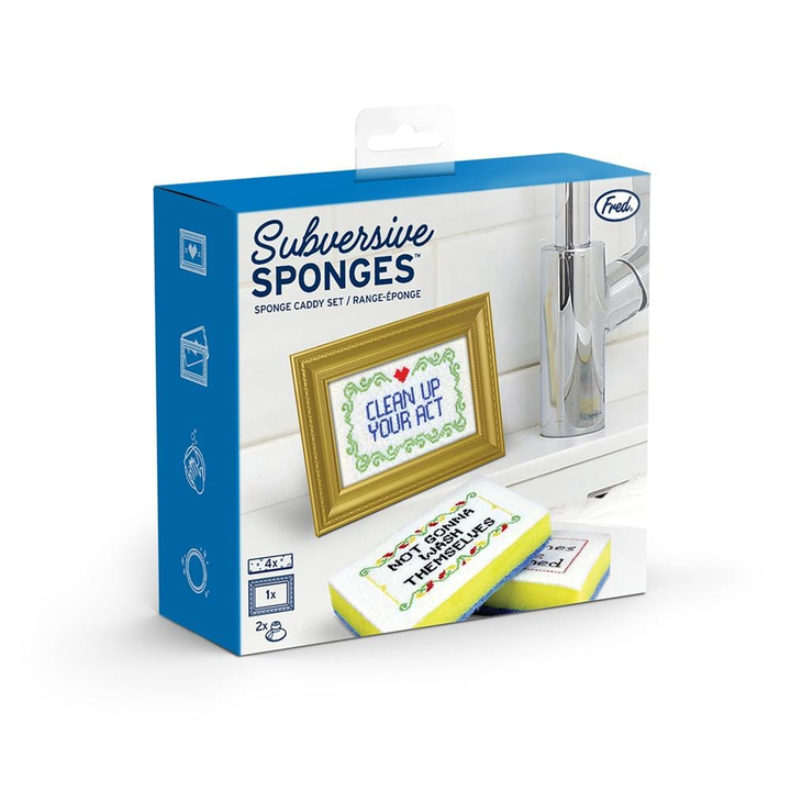 Fred & Friends Kitchen & Table Subversive Sponges with Frame - set of 4