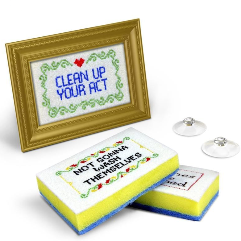 Fred & Friends Kitchen & Table Subversive Sponges with Frame - set of 4