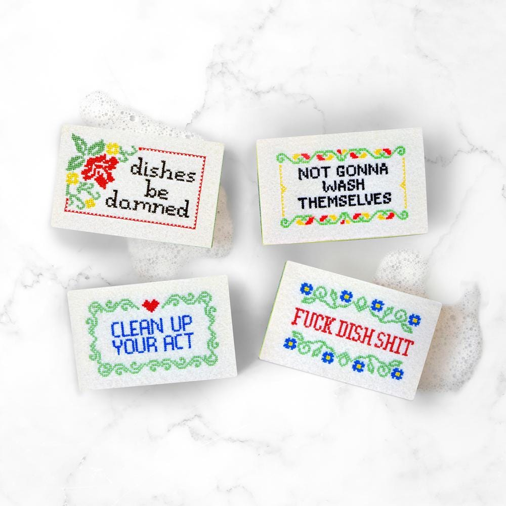 Fred & Friends Kitchen & Table Subversive Sponges with Frame - set of 4