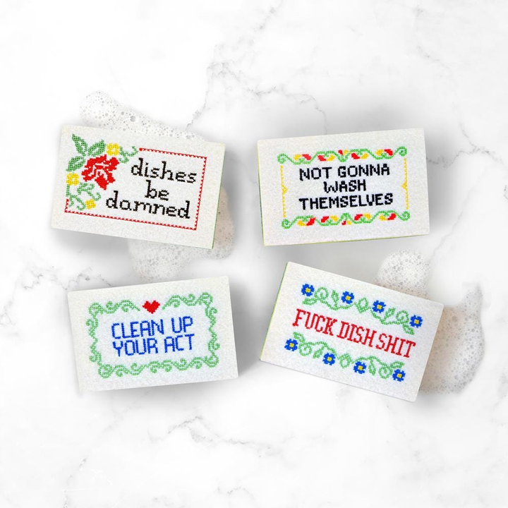Fred & Friends Kitchen & Table Subversive Sponges with Frame - set of 4