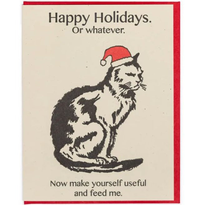 Lady Pilot Letterpress Greeting Cards Cranky Cat Holiday Greeting Card