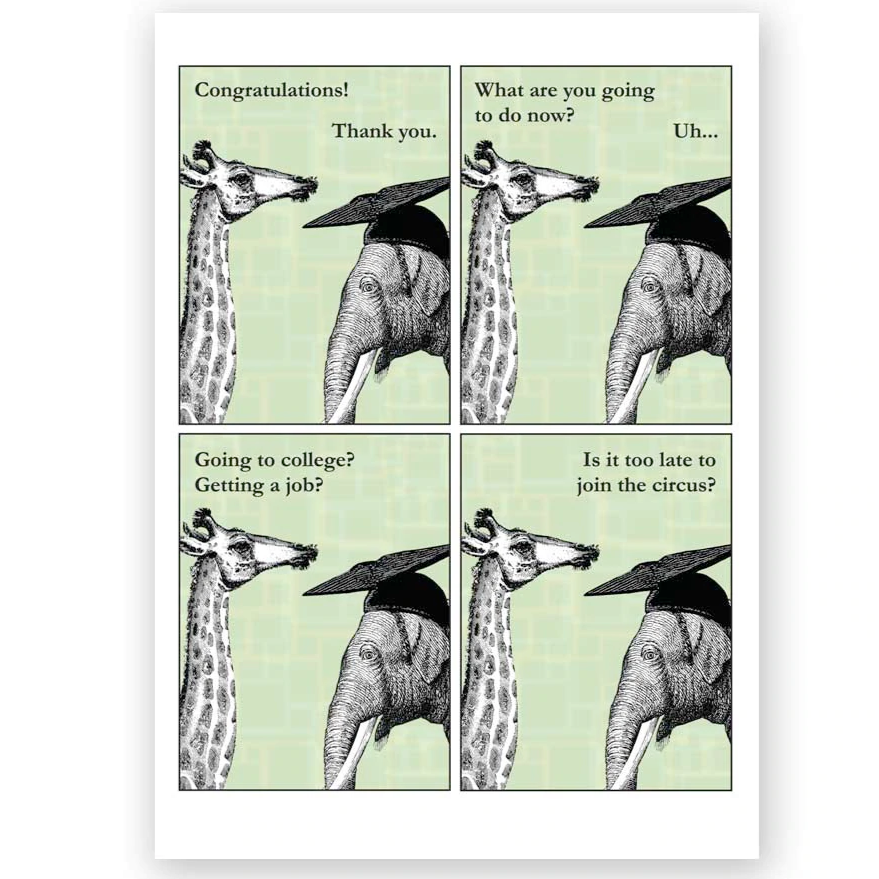 Mincing Mockingbird Greeting Cards Elephant Joining the Circus Graduation Card